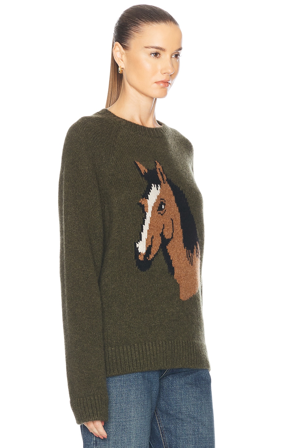 The Elder Statesman Horsey Intarsia Cashmere Sweater In New Olive