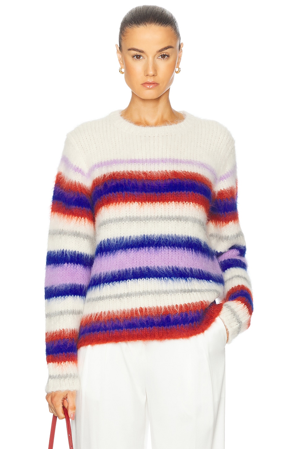 Thistle Vineyard Stripe Crew Neck Sweater in Cream,Blue