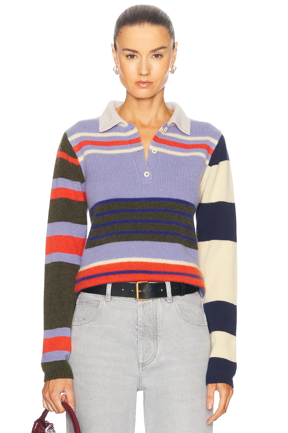 Chaos Stipe Fitted Polo Sweater in Lavender,Charcoal