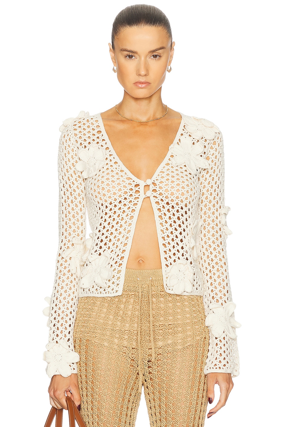 Floral Lace Crochet Cardigan in Ivory