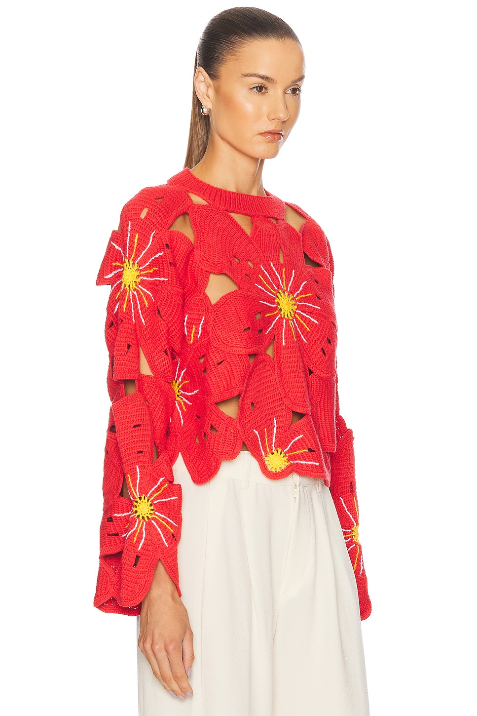 The Elder Statesman Flower Pullover Sweater In Persimmon Multi