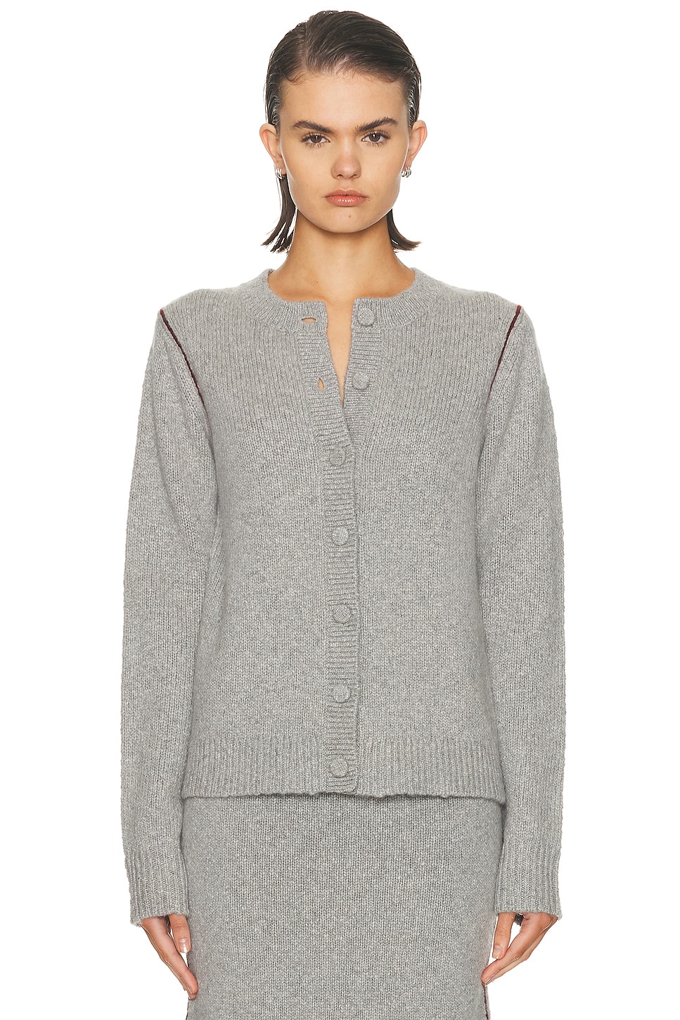 Image 1 of The Elder Statesman Glacier Cardiga in Heather Grey & Port