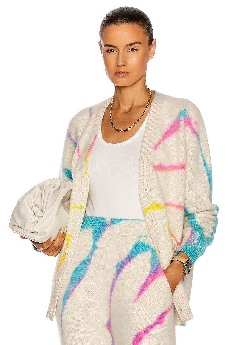 Image 1 of The Elder Statesman Cyclone Heavy Cardigan in Ivory, Bright Blue, Pink & Yellow