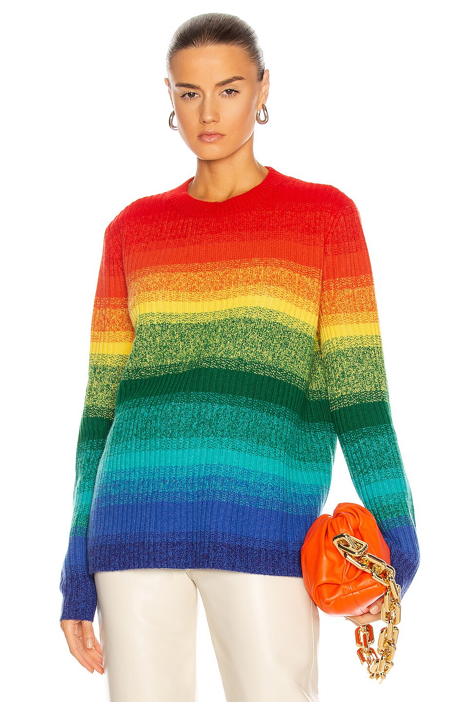 Image 1 of The Elder Statesman Morphe Stripe Relaxed Crew Sweater in Rainbow