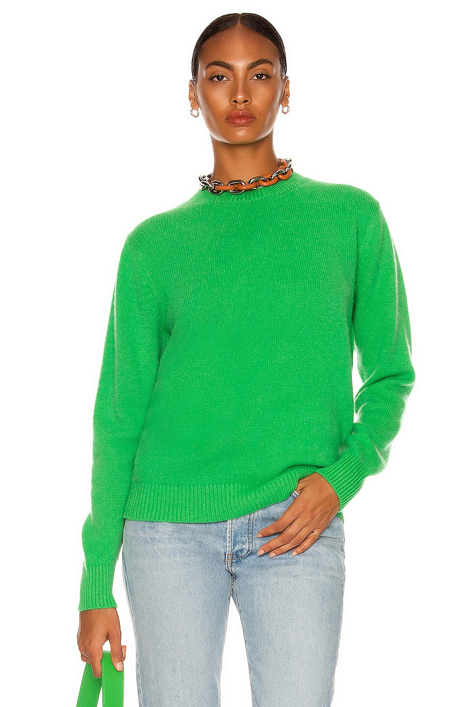 Image 1 of The Elder Statesman Cashmere Simple Crew Sweater in Gecko