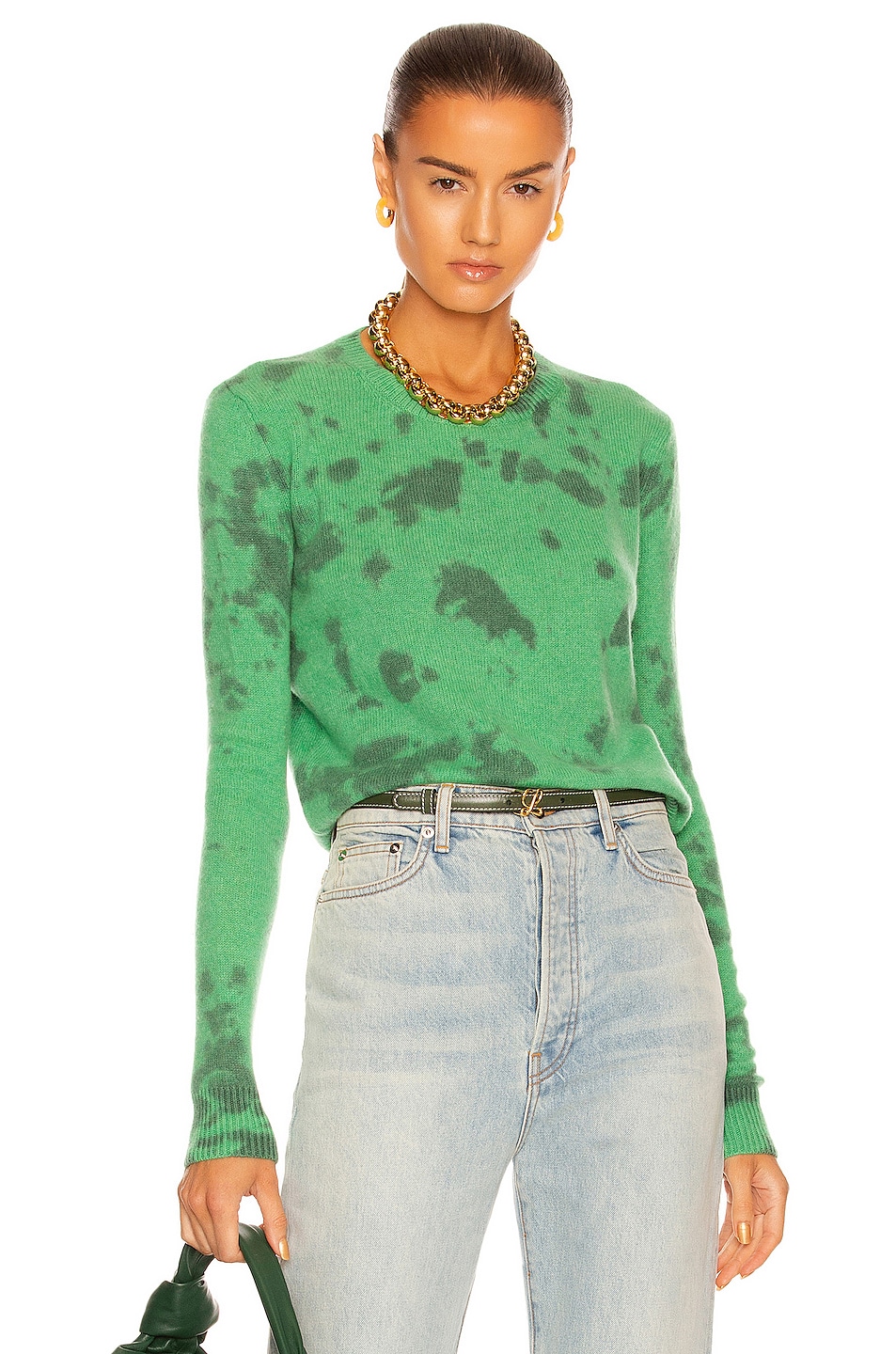 Image 1 of The Elder Statesman Cashmere Hot Tranquility Sweater in Midori & Black