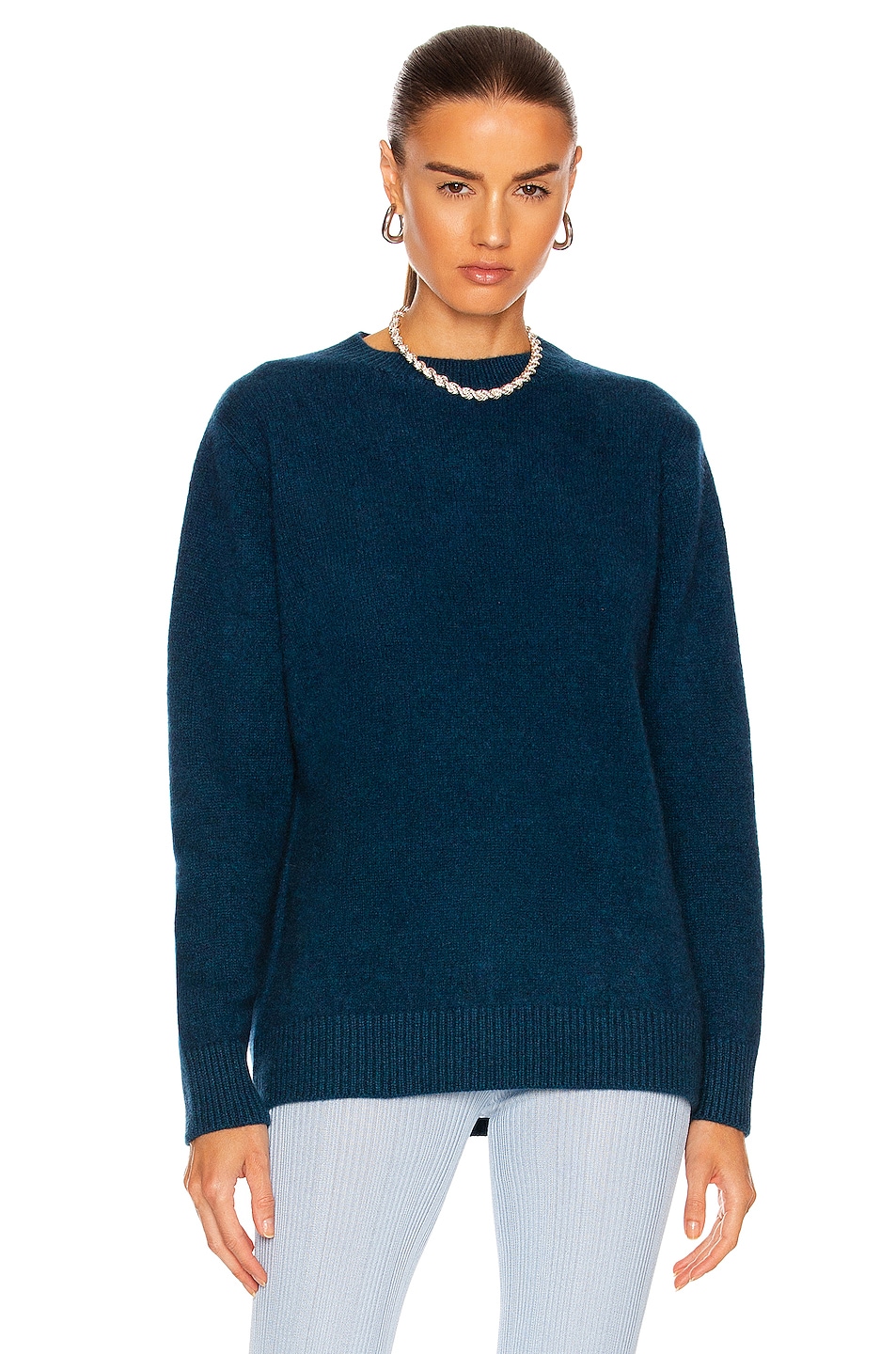 Image 1 of The Elder Statesman Cashmere Simple Crew Sweater in Peacock
