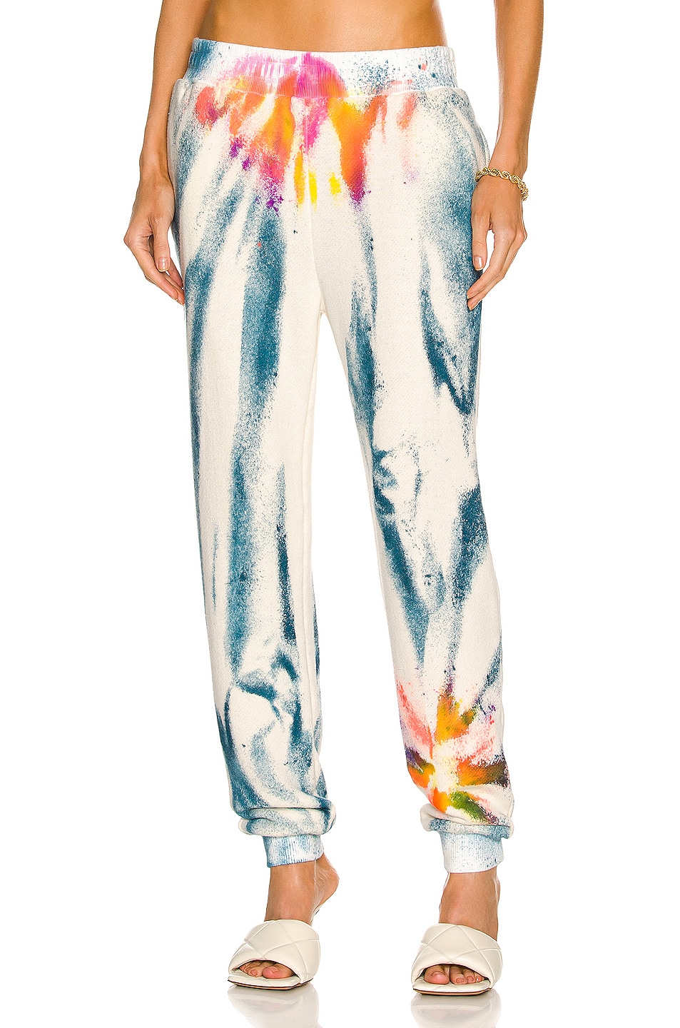 Image 1 of The Elder Statesman Cotton Cashmere Spinner Terry Sweatpant in Ivory, Purple, Blue, Neon Pink Multi