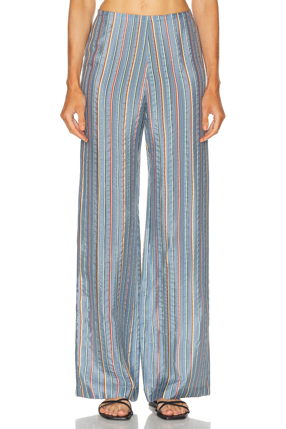 Image 1 of The Elder Statesman Striped Zip Pant in Dusty Blue