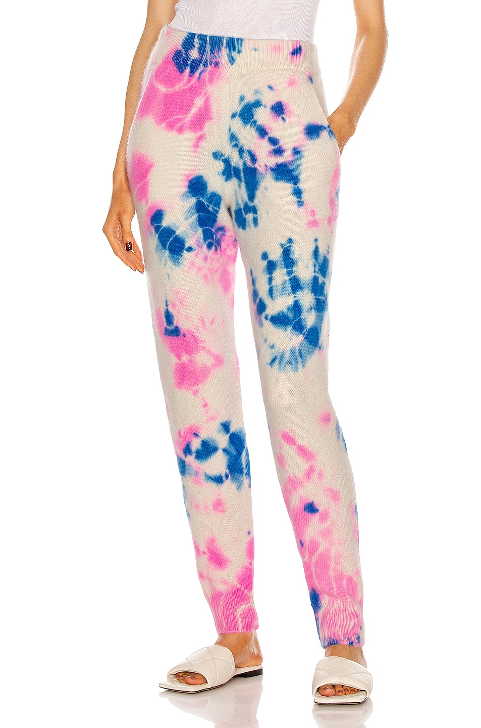 Image 1 of The Elder Statesman Dub Hot Heavy Jogger in Ivory, True Blue & Hot Pink