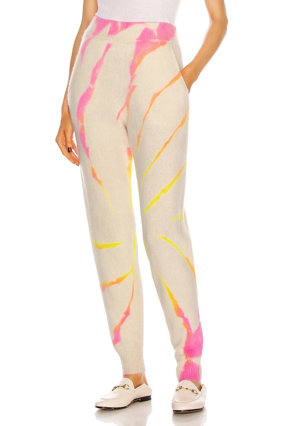 Image 1 of The Elder Statesman Cyclone Heavy Jogger in Ivory, Neon Yellow & Pink