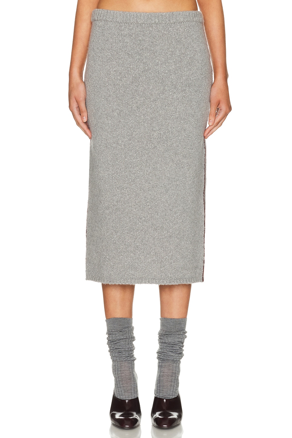Image 1 of The Elder Statesman Glacier Midi Skirt in Heather Grey & Port