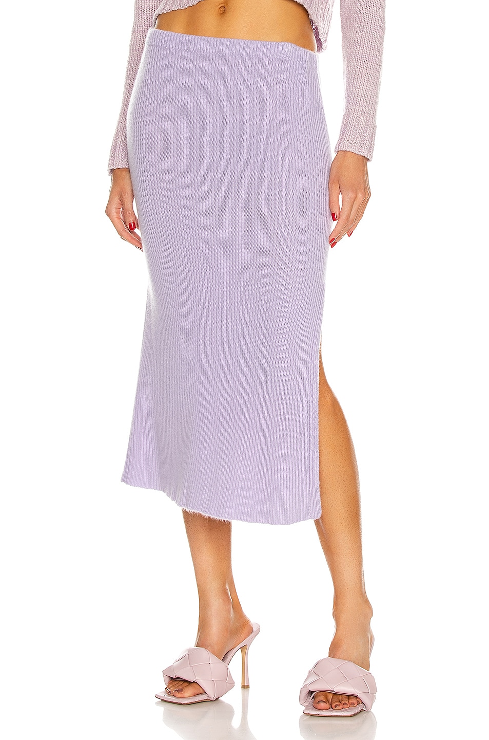 Image 1 of The Elder Statesman Medium Rib Slit Skirt in Lavender