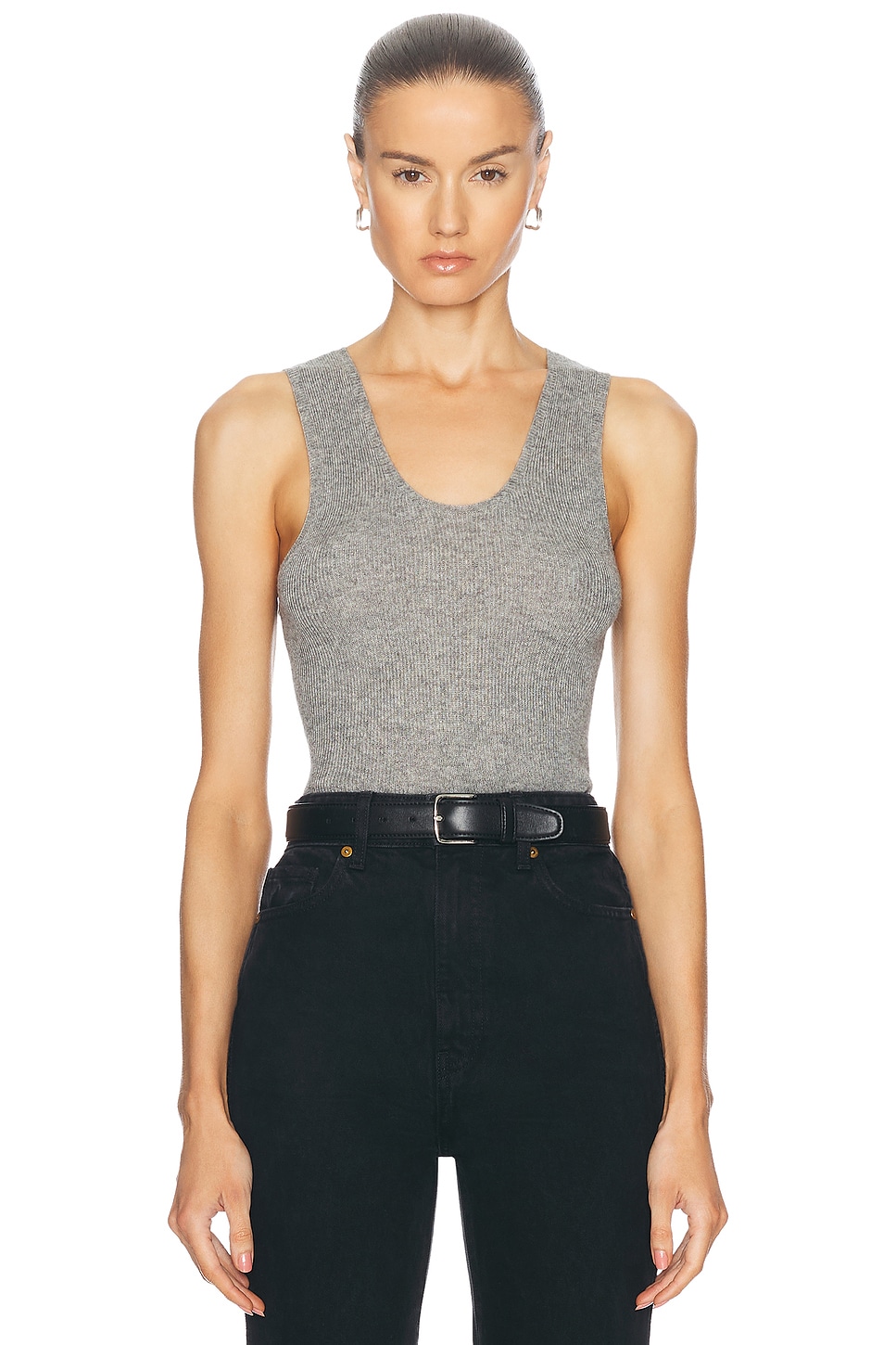 Image 1 of The Elder Statesman Delicash Knit Tank Top in Light Grey