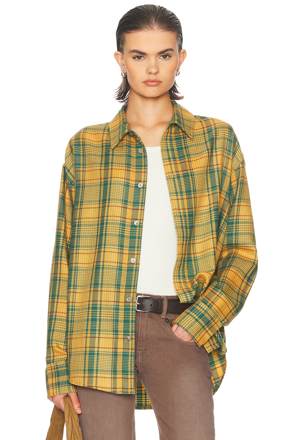 Plaid Big Shirt in Yellow,Green