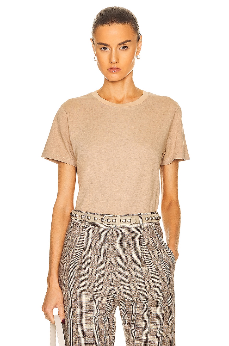 Image 1 of The Elder Statesman Cashmere Super Soft Short Sleeve Tee in White & Almond
