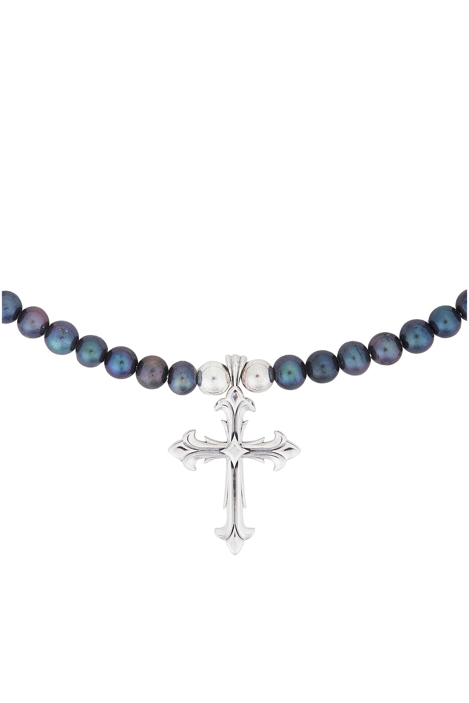 Shop Emanuele Bicocchi Black Pearl Necklace With Cross In Black & Silver