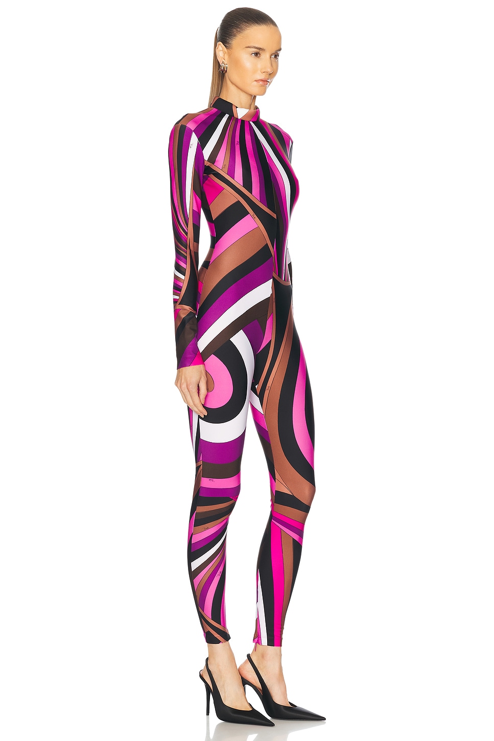 Pucci Long Sleeve Catsuit In Fuxia & Narrone
