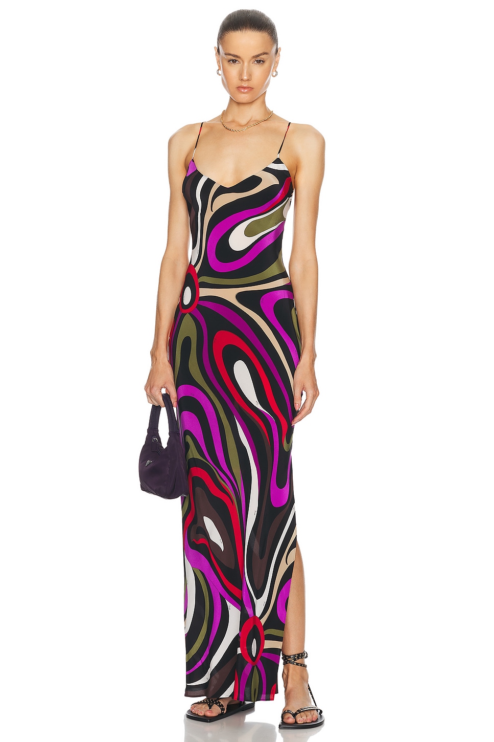 Image 1 of Emilio Pucci Maxi Dress in Khaki & Fuxia
