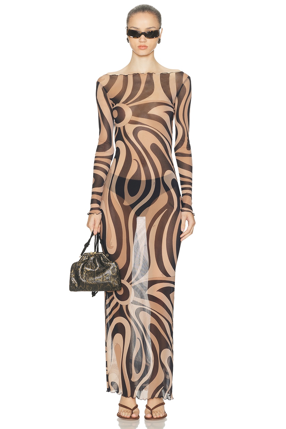 Image 1 of Emilio Pucci Long Sleeve Maxi Dress in Nero & Beige