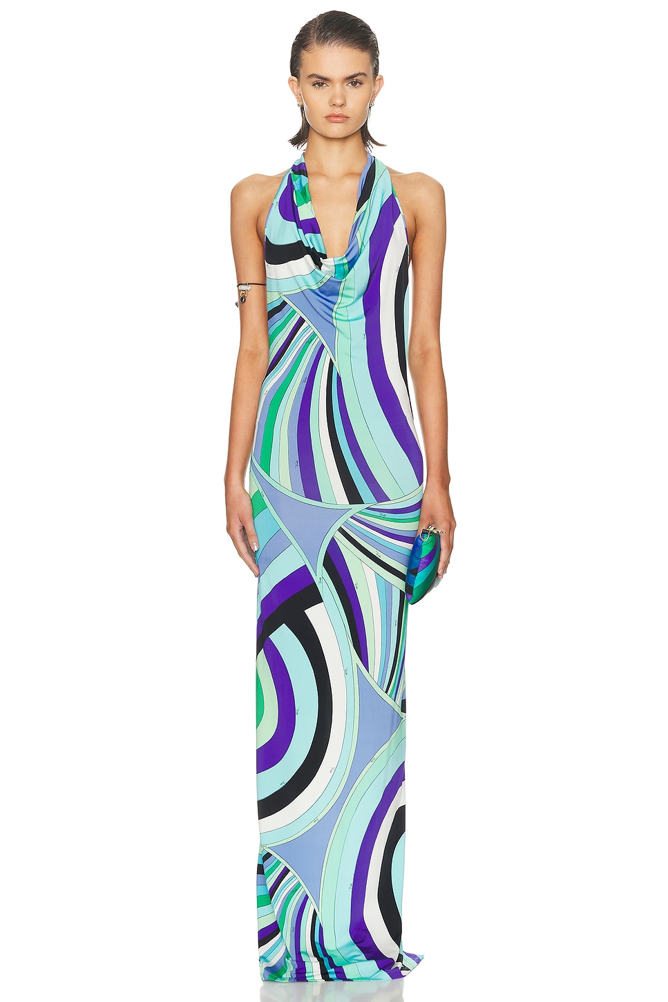Image 1 of Emilio Pucci Cowl Neck Maxi Dress in Verde/lilla in Verde & Lilla