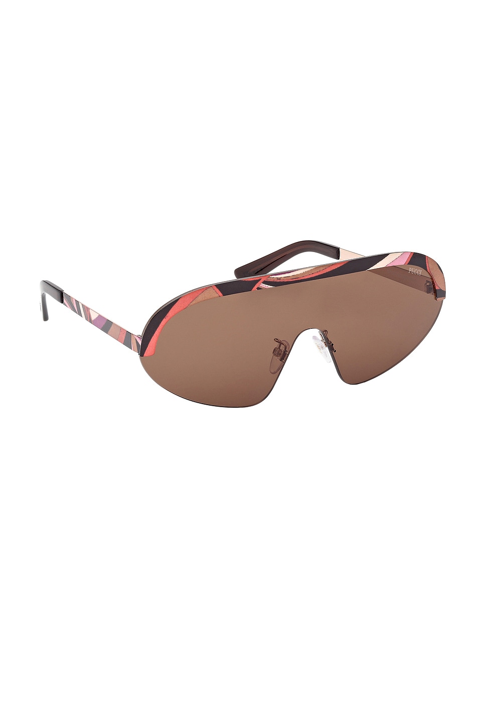 Pucci Shield Sunglasses In Shiny Rose Gold & Brown