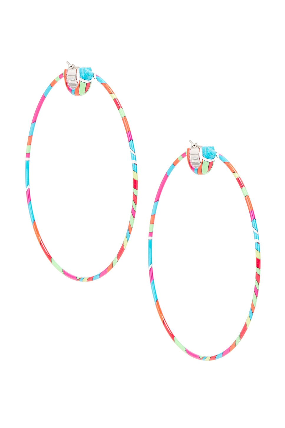 Emilio Pucci Large Printed Hoop Earrings In Arancio & Fuxia