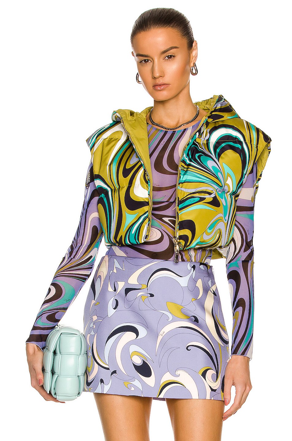 Image 1 of Emilio Pucci Cropped Down Onde Vest in Navy & Oliva