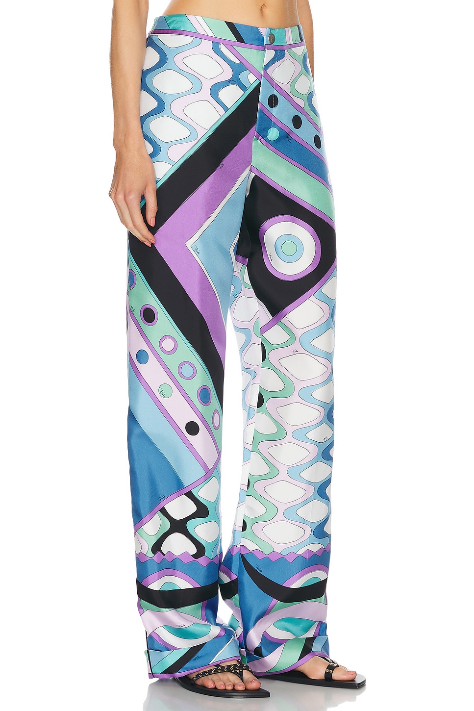 Shop Emilio Pucci Straight Leg Pant In Celeste & Bianco