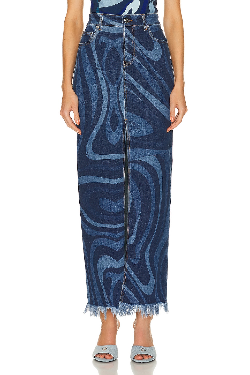 Image 1 of Emilio Pucci High Waist Midi Skirt in Blue & Celeste
