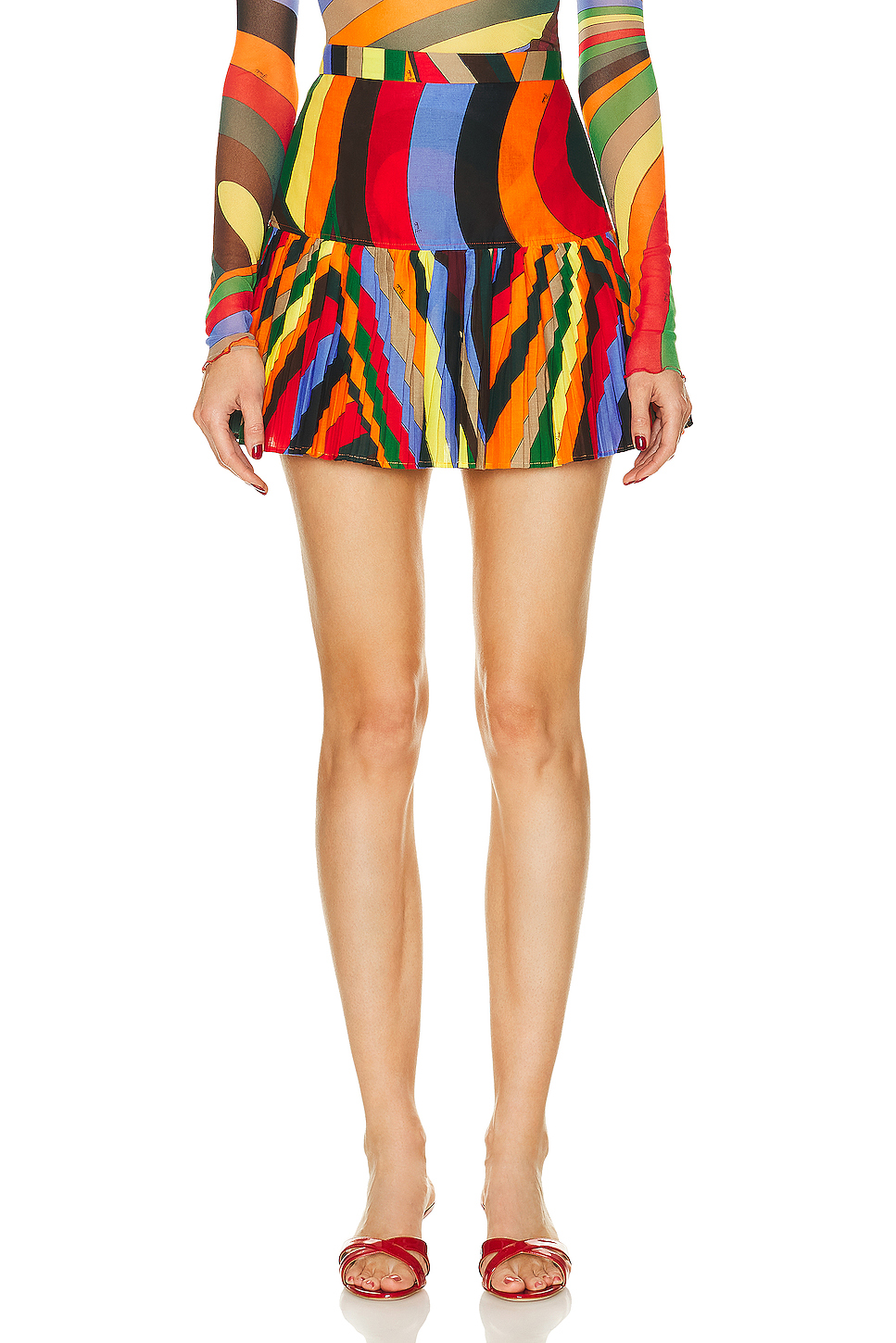 Image 1 of Emilio Pucci Cotton Muslin Skirt in ARANCIO & VERDE