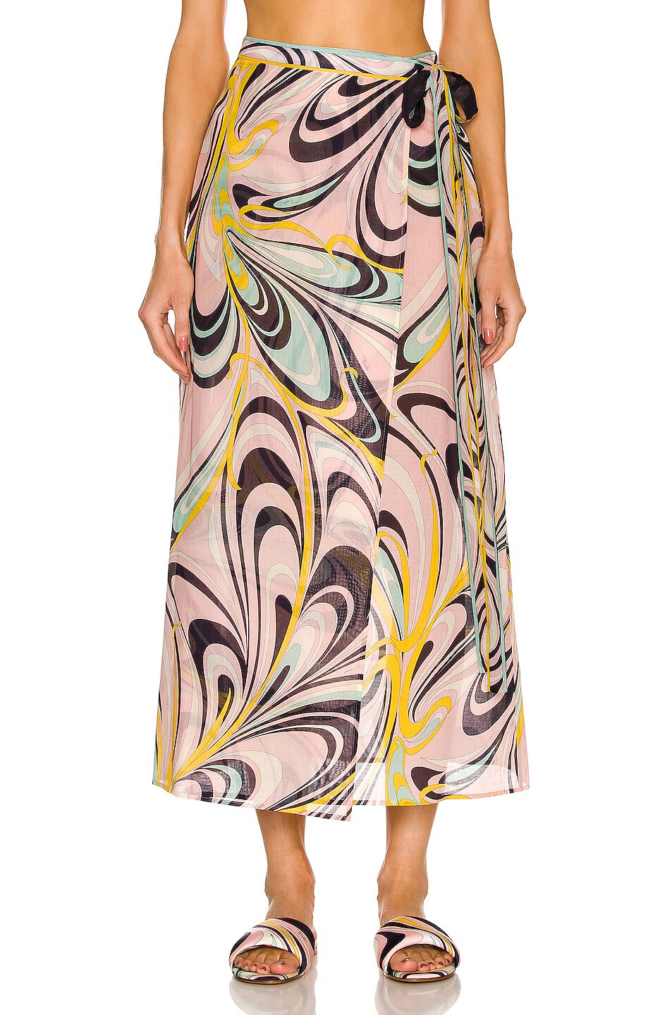 Image 1 of Emilio Pucci Onde Midi Skirt in Navy & Rosa