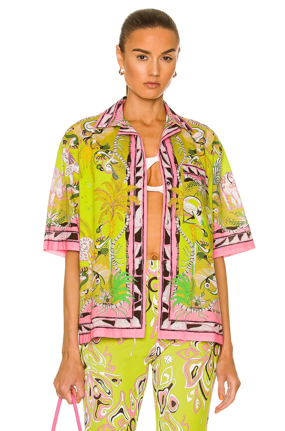 Image 1 of Emilio Pucci Short Sleeve Shirt in Rosa & Verde