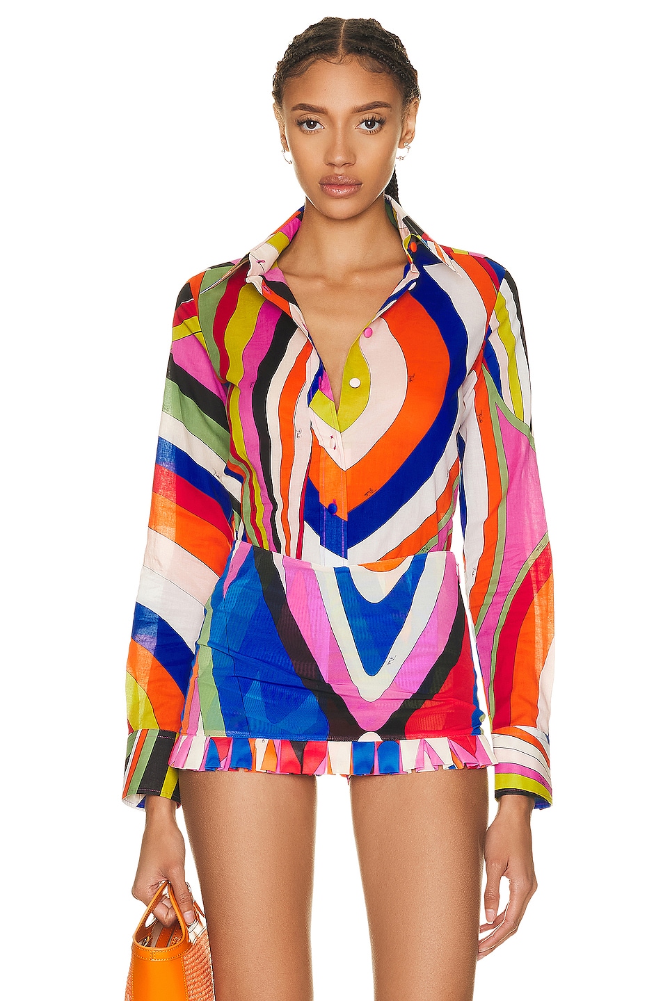 Image 1 of Emilio Pucci Button Up Shirt in Blue & Fuchsia