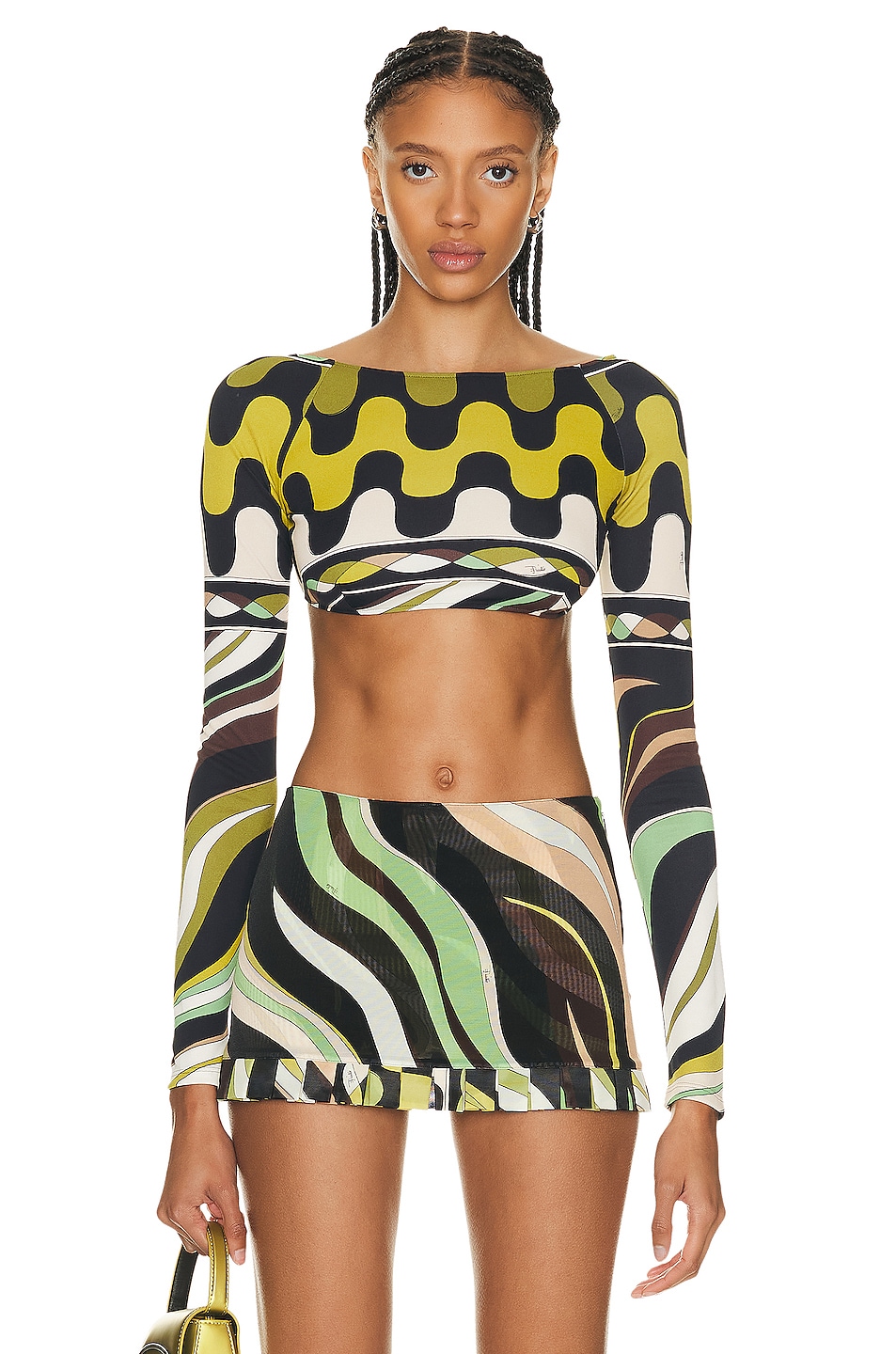 Emilio Pucci Jersey Crop Top in Nero & Khaki | FWRD