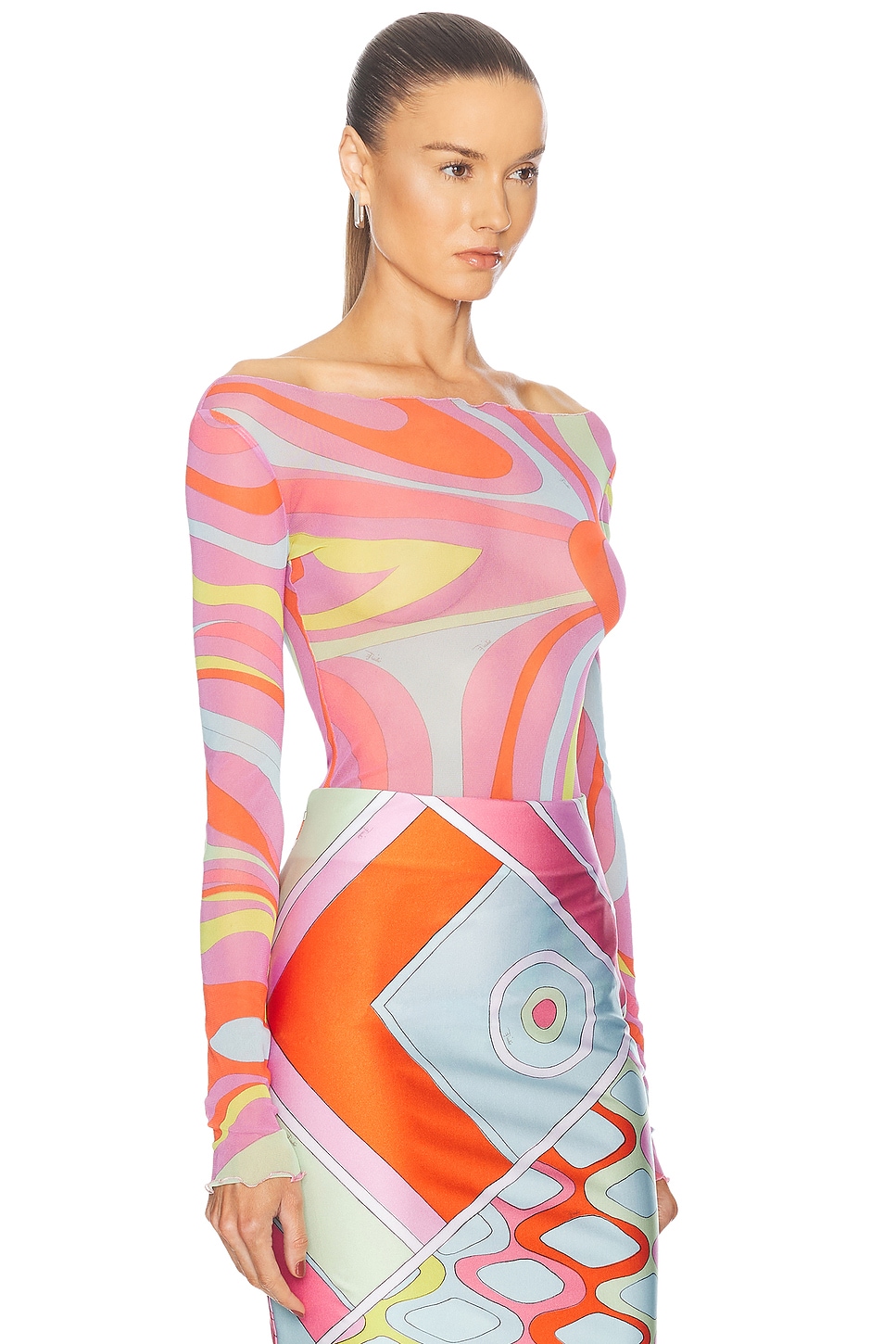 Shop Emilio Pucci Long Sleeve Top In Rosa & Arancio