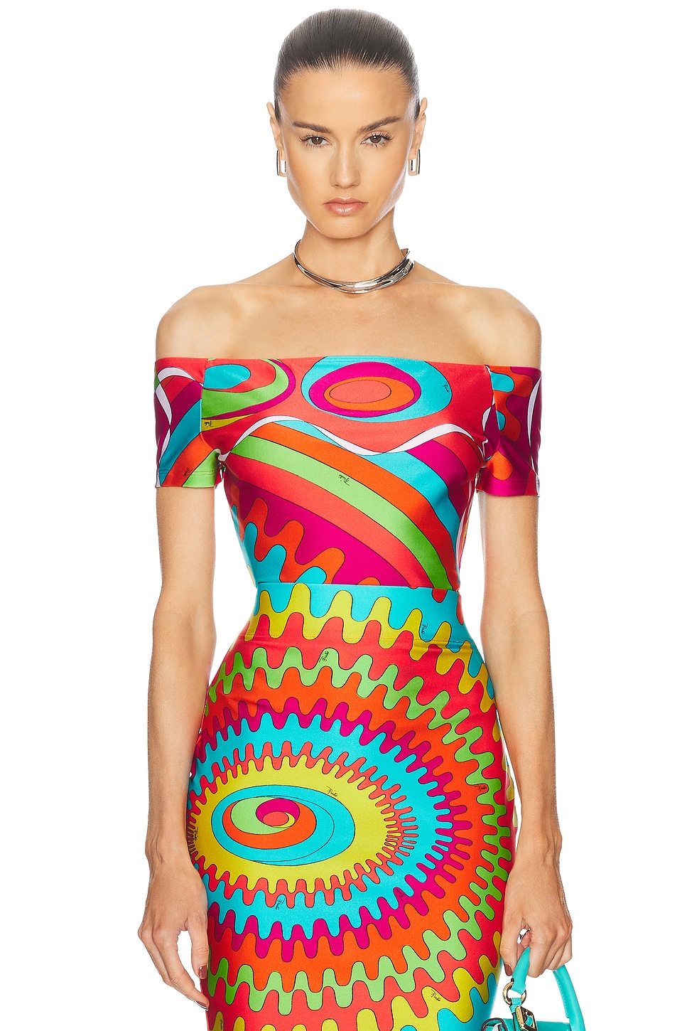 Shop Emilio Pucci Off The Shoulder Top In Fuxia & Arancio