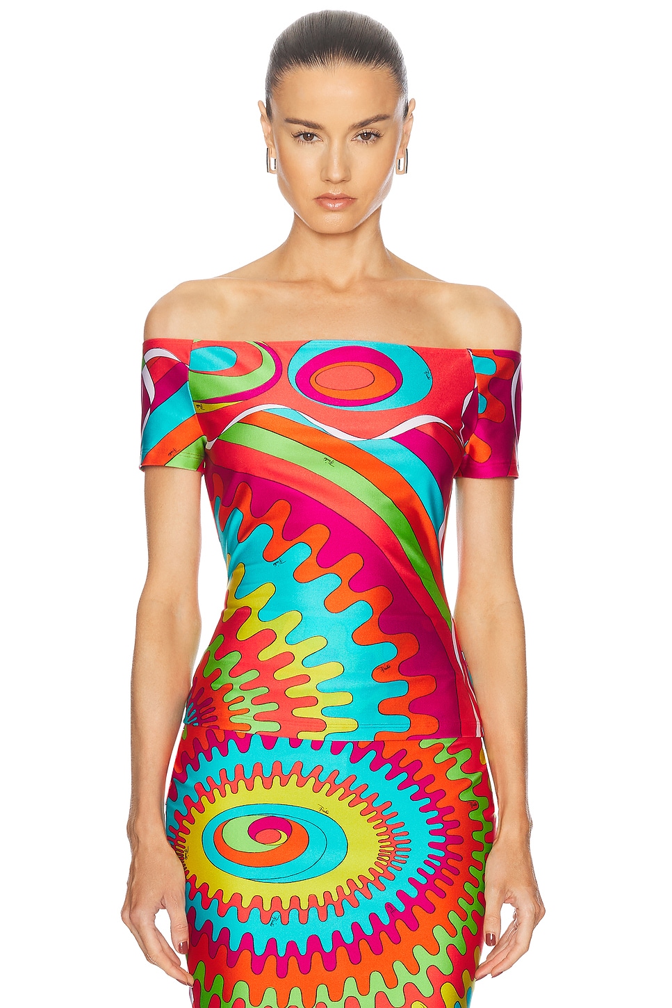 Shop Emilio Pucci Off The Shoulder Top In Fuxia & Arancio