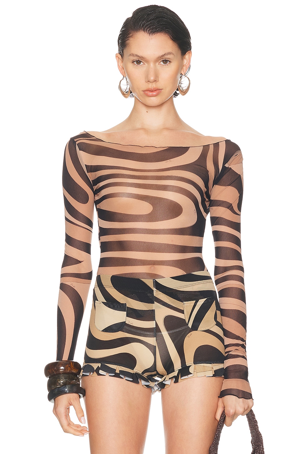 Image 1 of Emilio Pucci Long Sleeve Top in Nero & Beige