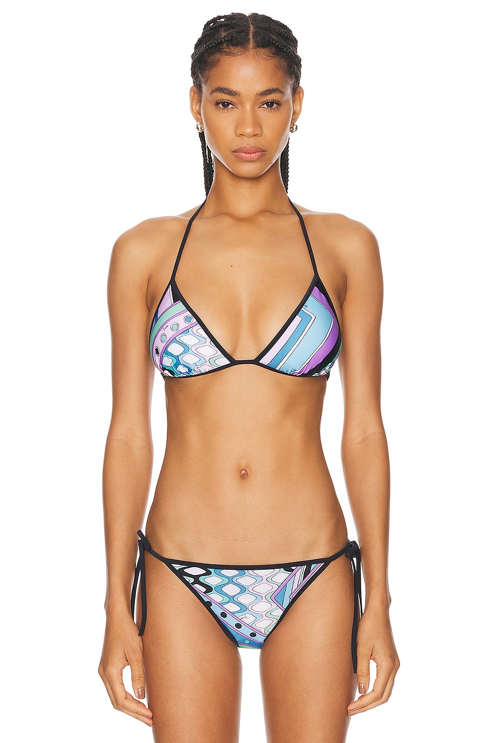 Image 1 of Emilio Pucci Triangle Bikini Top in Celeste & Bianco