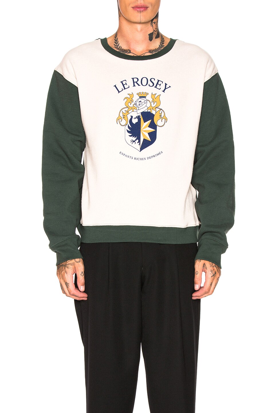 Image 1 of Enfants Riches Deprimes Le Rosey Crewneck Sweatshirt in Green & White