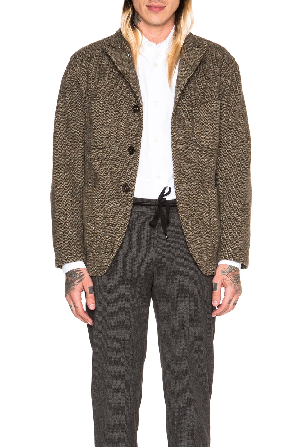 Image 1 of Engineered Garments Bedford Wool Herringbone Jacket in Brown & Green