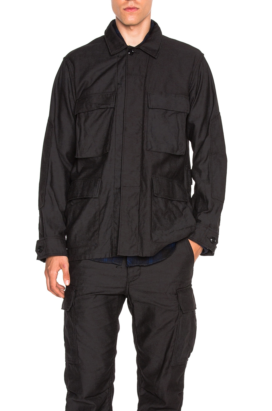 Image 1 of Engineered Garments Reversed Sateen BDU Jacket in Black