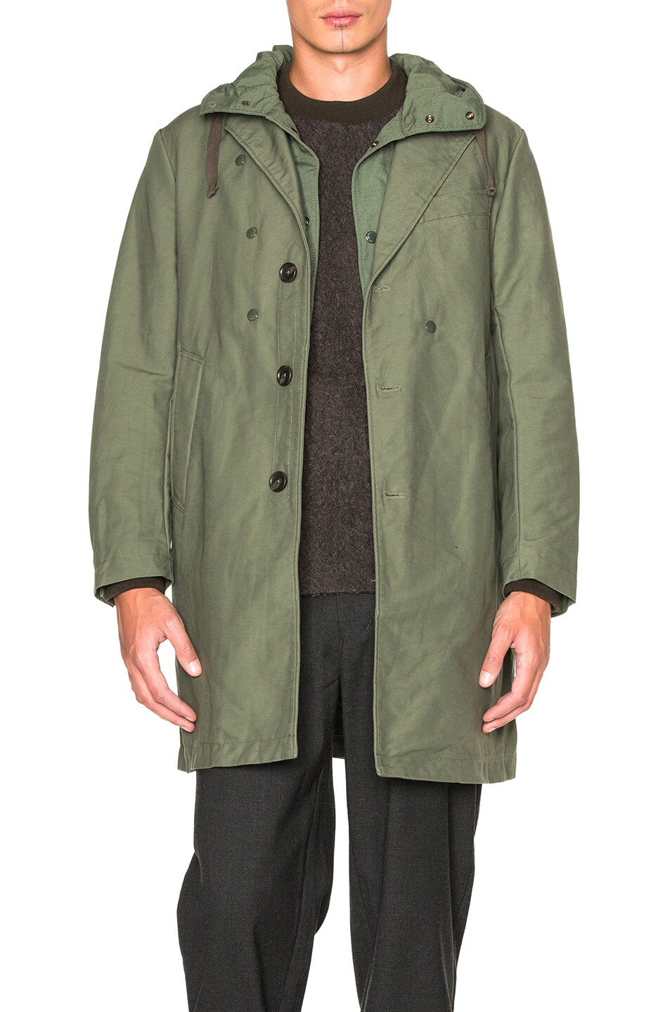 Image 1 of Engineered Garments Double Cloth Chester Coat in Olive