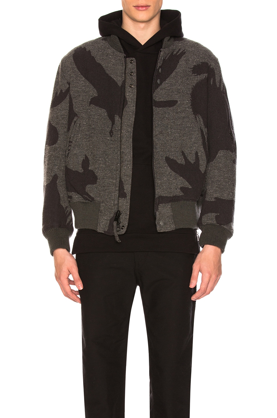 Image 1 of Engineered Garments Wool Jacquard Aviator Jacket in Grey Animal