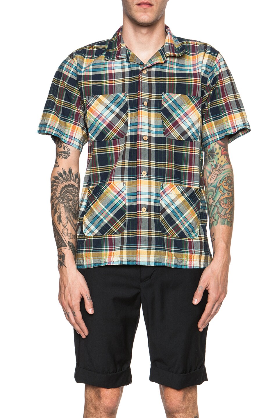 Image 1 of Engineered Garments Chauncey Cotton Shirt in Navy Madras Plaid