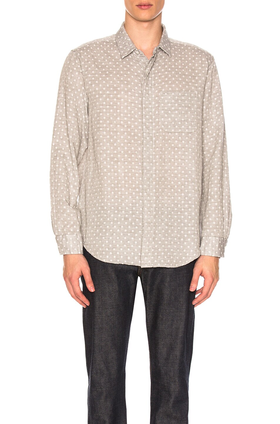 Image 1 of Engineered Garments Double Gauze Short Collar Shirt in Heather Grey Polka Dot