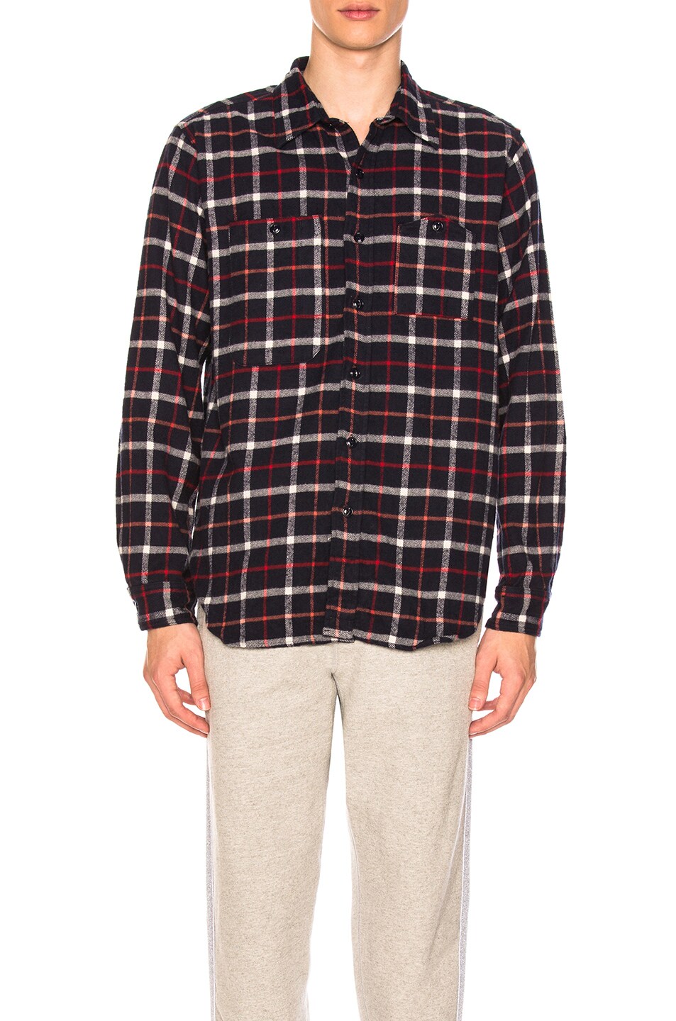 Image 1 of Engineered Garments Plaid Flannel Work Shirt in Navy & White