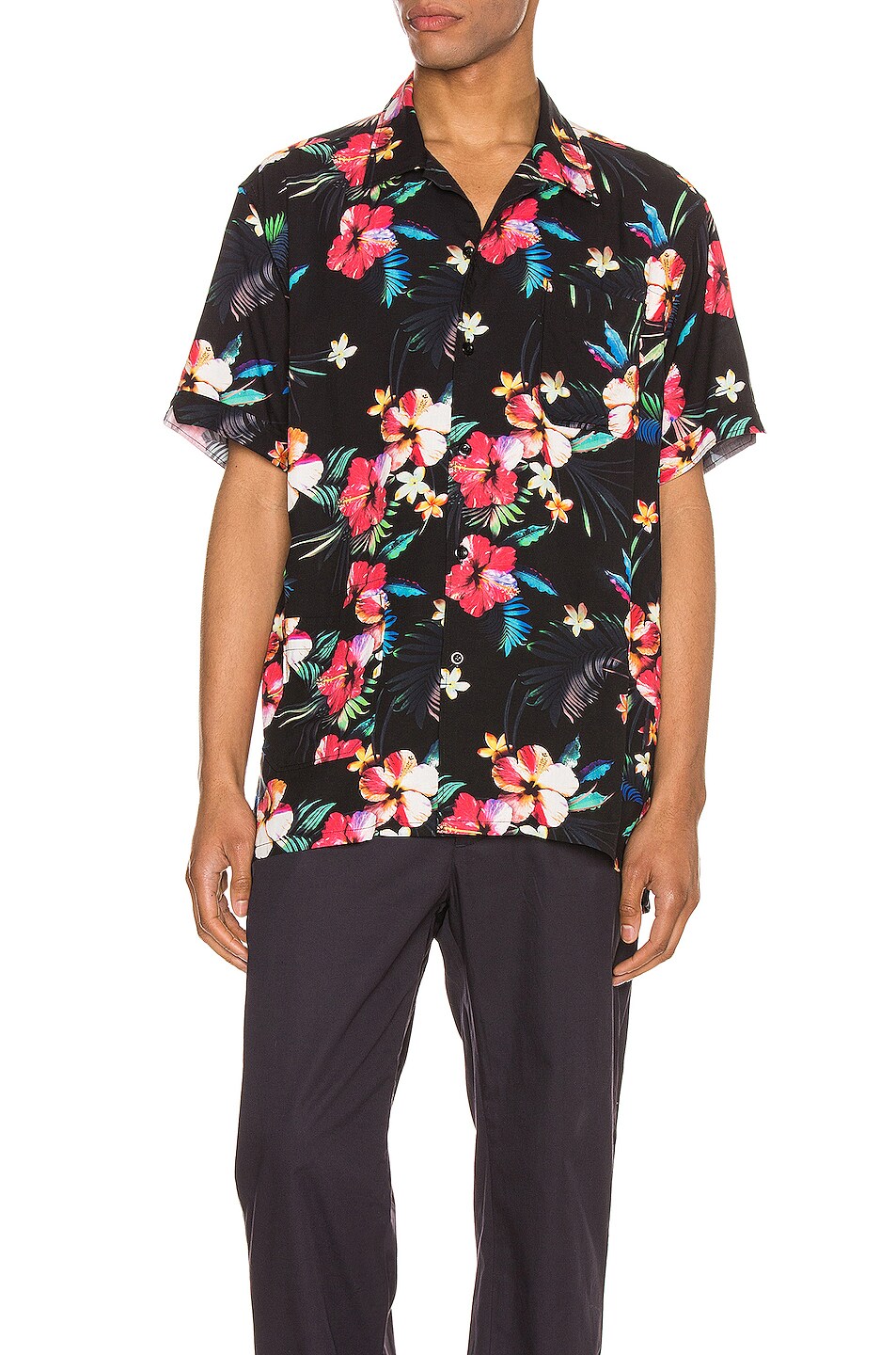 Image 1 of Engineered Garments Camp Shirt in Black Tropical Floral Print Rayon