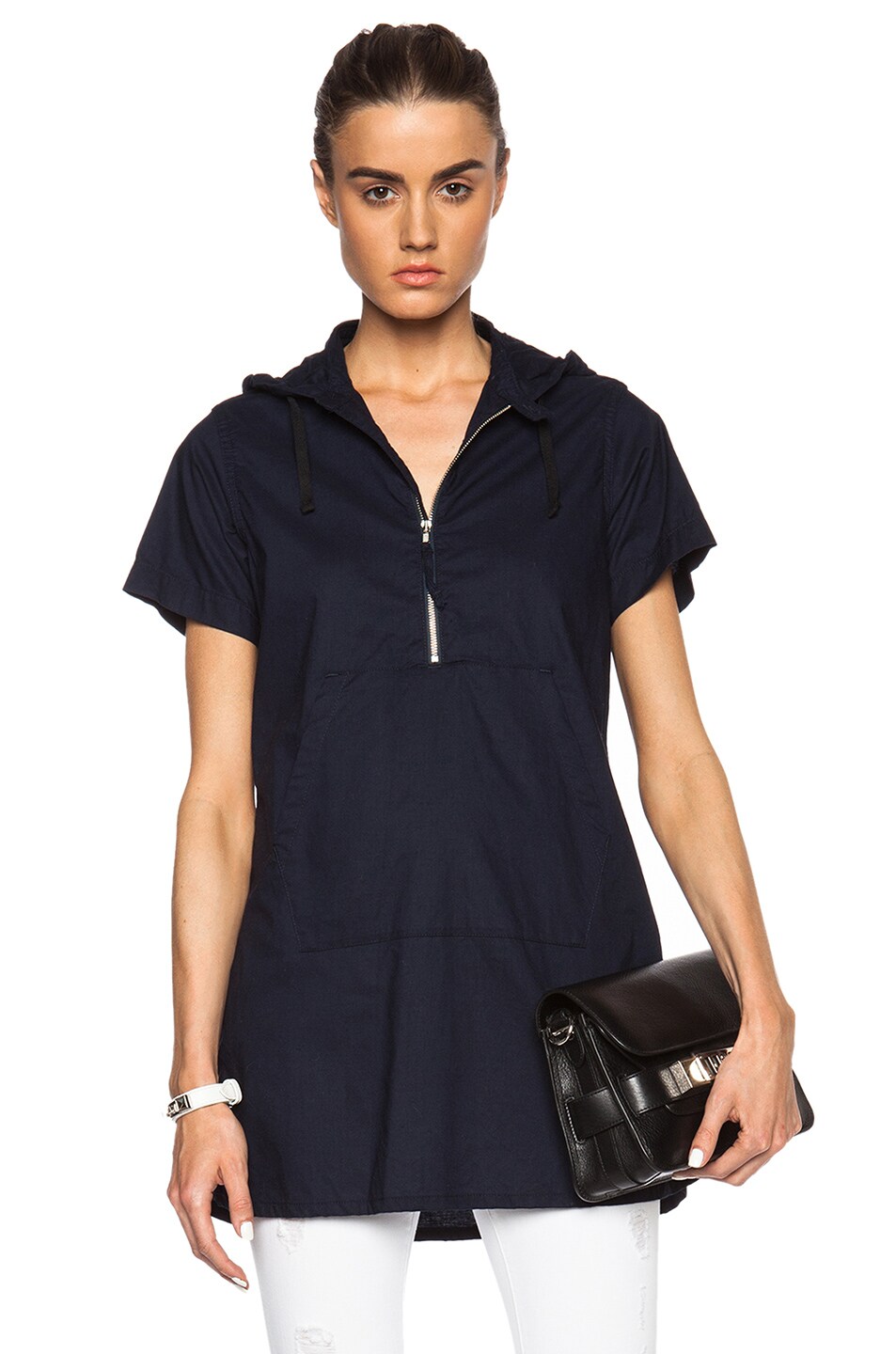 Image 1 of Engineered Garments Hooded Long Bush Shirt Dress in Dark Navy